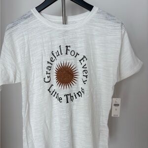 Anthropologie White Tee with Brown Sunburst Graphic